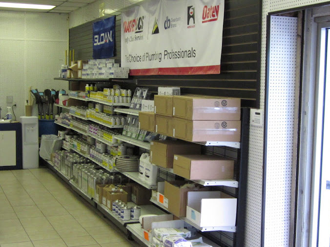 PLumbing supplies on shelves at Hughes Supple Datona Florida